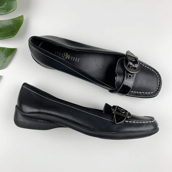 Studio Works Madison Loafers Slip On Black Leather Women's 8 - Picture 1 of 12